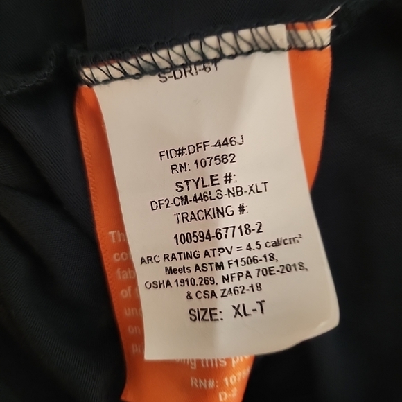 Drifire FR Men Shirt Fire Resistant HRC1 Long Sleeve Navy Blue Workwear Size XLT - Picture 3 of 10